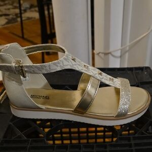 Michael Kors Metallic Gold and Cream Platform Wedge Sandal